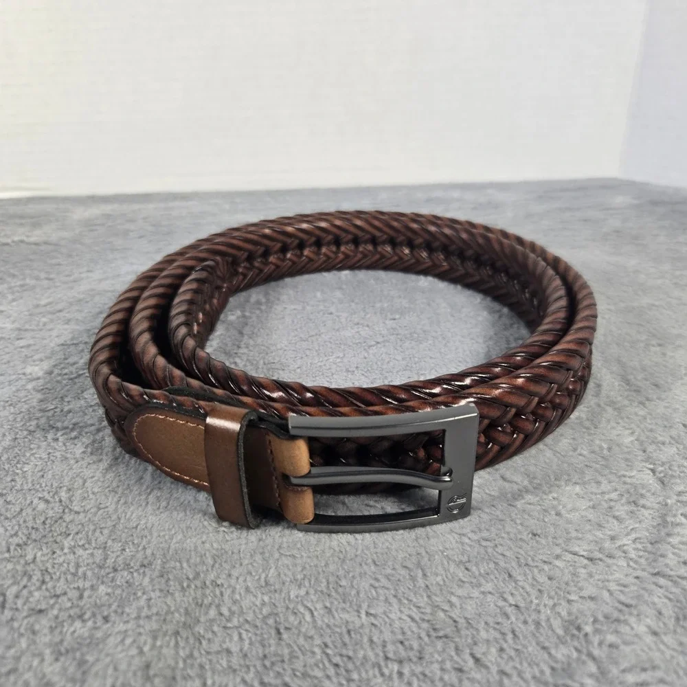 Club Room Mens Braided Leather Belt Brown Woven Gunmetal Buckle Size 42-44